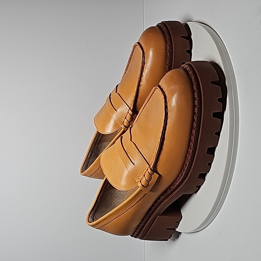 NWOT Free People Lyra Brown Leather Platform Penny Loafer Sz 41 Lug Sole Slip On - Picture 2 of 16